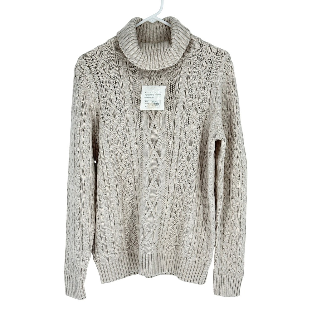 Croft & Barrow Cable Knit Turtleneck Sweater Women Large Beige 100% Cotton - Picture 3 of 12